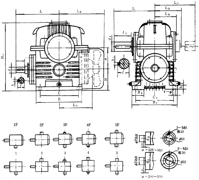 蝸輪減速器外形、安裝尺寸