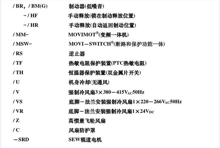 SEW系列減速機各個參數表示的含義