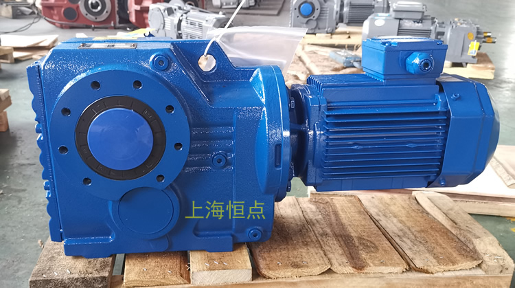 KA77減速機 輸入配方殼電機 輸出通孔 藍色實物圖 -上海恒點